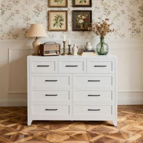 9-Drawer Tall Dresser, White Metal Storage Cabinet with Smooth Gliding Drawers, Space-Saving Chest of Drawers for Bedroom, Living Room, Entryway
