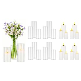 Pillar Candles and Glass Vases Set 24 Pcs, Clear Cylinder Hurricane Candle Holders for Wedding Centerpieces, Tall Vase for Table Decor, Wedding P