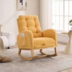 LY-5104 Yellow Accent Rocking Chair with Footrest High Back Rubber Wood Rocking Legs Bedroom Living Space 26.77D X 38.36W X 39.76H Inch