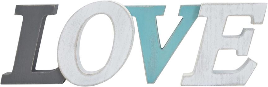 Love Wood Signs in Grey Teal White Multicolor - Farmhouse Rustic Freestanding Letter Decor for Shelf Mantel - 3D Thick Retro Aqua Love Wooden Let