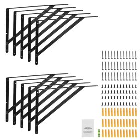 Shelf Bracket, 12 x 8 in 10 Pcs, Heavy Duty Floating Shelf Brackets, Brackets for Shelves, 3mm Thick Matte Black Triangle Shelf Bracket