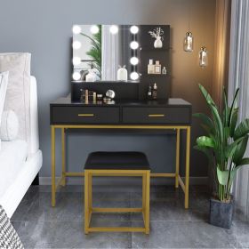 FCH Large Vanity Set with 10 LED Bulbs, Makeup Table with Cushioned Stool, 3 Storage Shelves 2 Drawers, Dressing Table Dresser Desk for Women, Gi