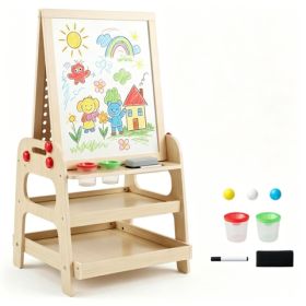 2-in-1 Wooden Kids Art Easel With Marble Run, Magnetic Whiteboard Standing Easel With Storage Shelves & Accessories For Kids 3- (Option: Default)