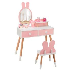 2-in-1 Kids Vanity Table Set With Detachable Mirror, Pink Dressing Table With Storage Shelf & Drawers For Girls (Option: defaulttitle)