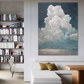 Hand Painted Oil Painting White Cloud Textured Wall Art Blue Sky Painting Cloud Painting Minimalist Cloud Wall Art White Cloud Art Blue Sky Wall (Style: 01, size: 90X120cm)