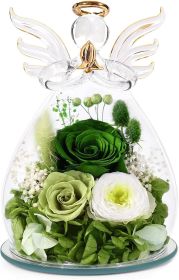 Gifts for Mom Birthday Gifts for Women Preserved Rose Forever Flower in Glass Angel Figurines Fresh Flowers for Delivery Anniversary Mothers Day (Color: Green (Rose, Austin, Baby's Breath, Hydrangea))