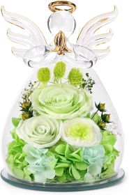 Gifts for Mom Birthday Gifts for Women Preserved Rose Forever Flower in Glass Angel Figurines Fresh Flowers for Delivery Anniversary Mothers Day (Color: Light Green(rose, Austin, Baby's Breath, Hydrangea))