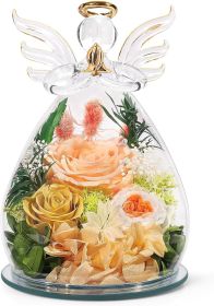 Gifts for Mom Birthday Gifts for Women Preserved Rose Forever Flower in Glass Angel Figurines Fresh Flowers for Delivery Anniversary Mothers Day (Color: Champagne (Rose, Austin, Baby's Breath, Hydrangea))