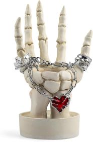 Halloween Decorations Indoor Skeleton Hand Ring Holder Tealight Candle Holder for Gothic Table Decor Jewelry and Earring Organizer (Color: White)