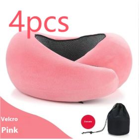 Soft Memory Foam Travel Neck Pillow U Shape Adjustable Support Comfortably Sleeping On Plane Car Office Noon Break (Option: Pink Velcro-4PCS)